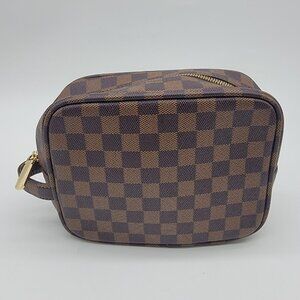 Daisy Rose Brown Checkered Cosmetic Bag Make-up Bag Classic Look